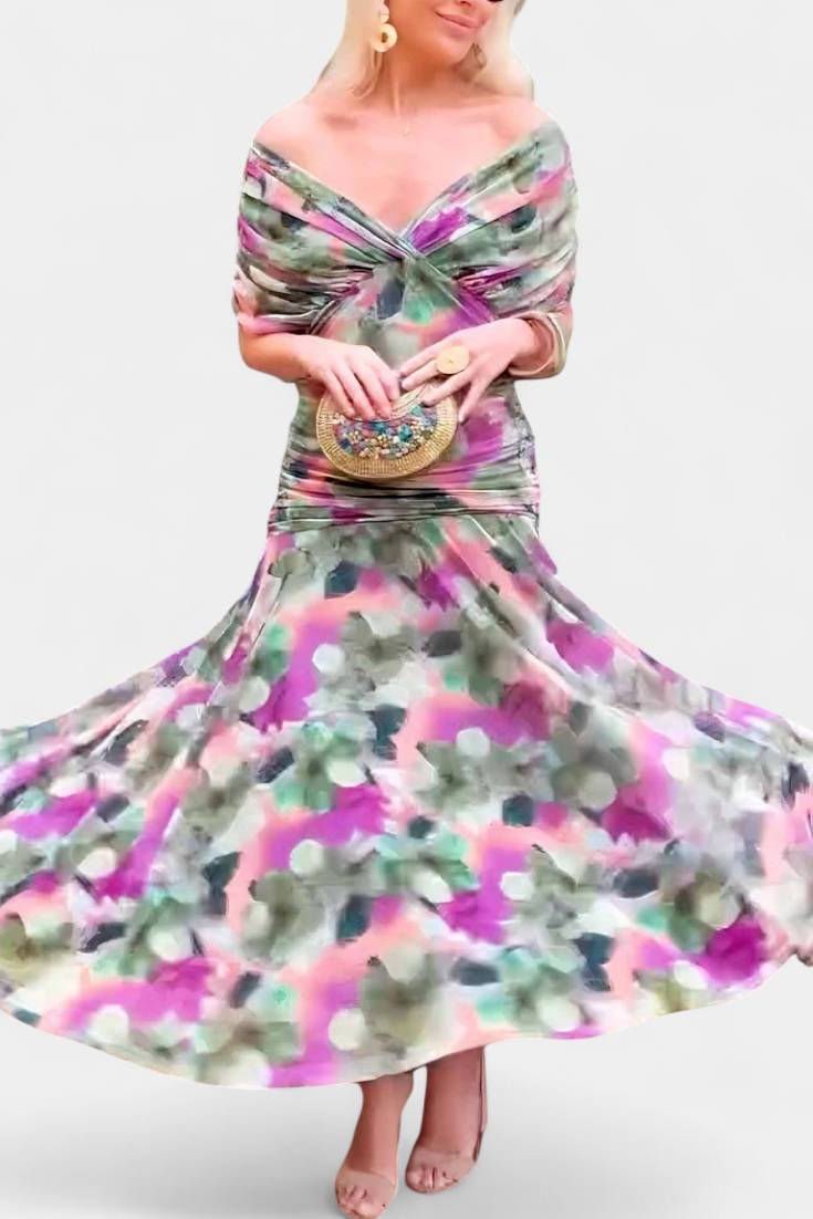 Pleated wrapped waist women's maxi dress, an elegant choice for any formal occasion.