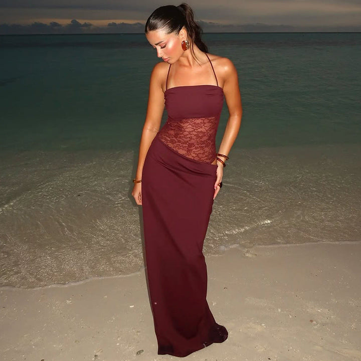 Classy women's lace detail maxi dress, an elegant formal wear option for special occasion events.