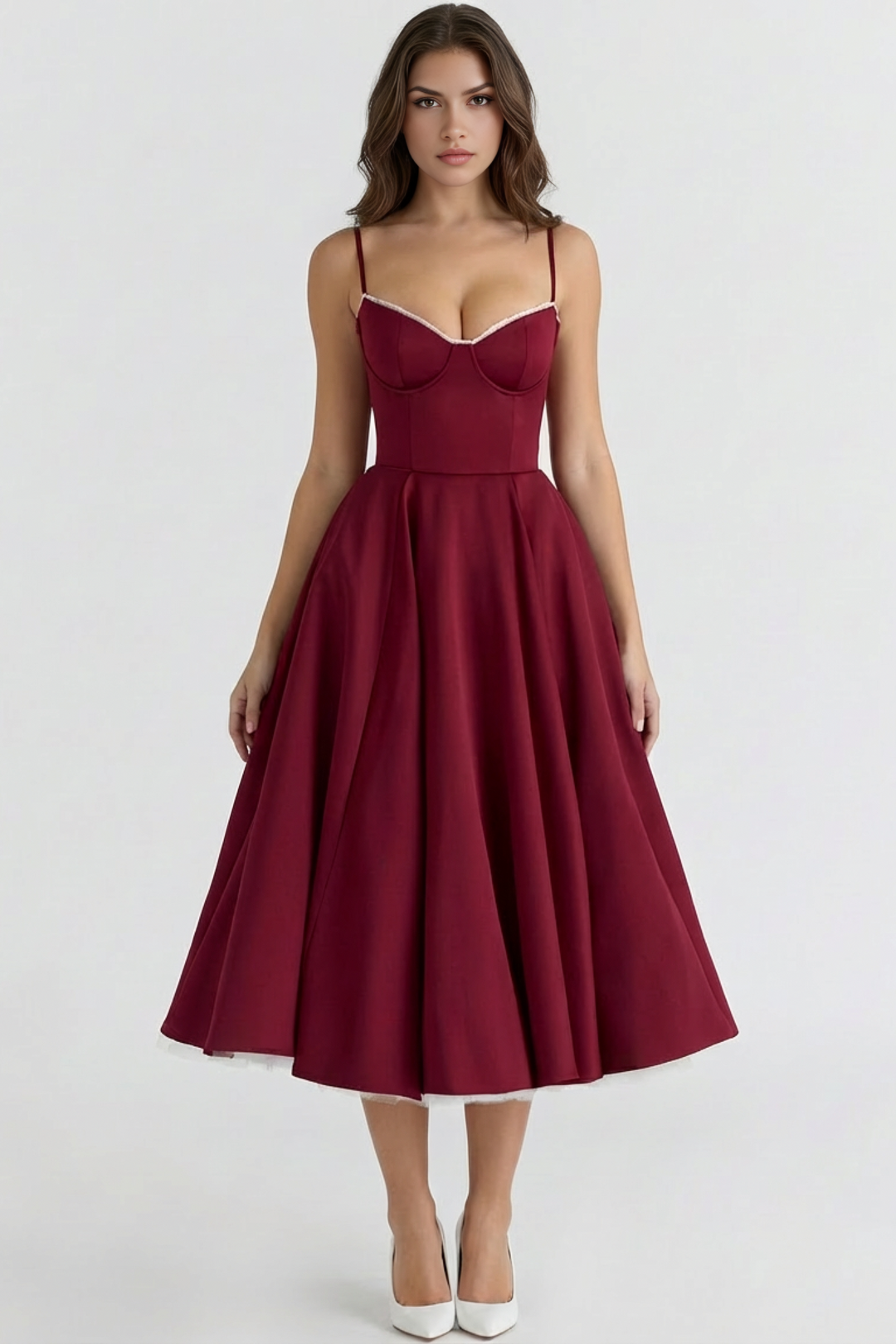Feminine elegant women's midi dress, ideal celebration or party dress with a sophisticated look.