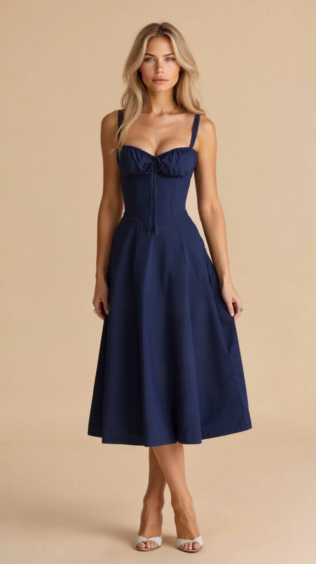 Flattering women's midi dress, perfect for elegant events, featuring a sweetheart neckline and a deep side slit.