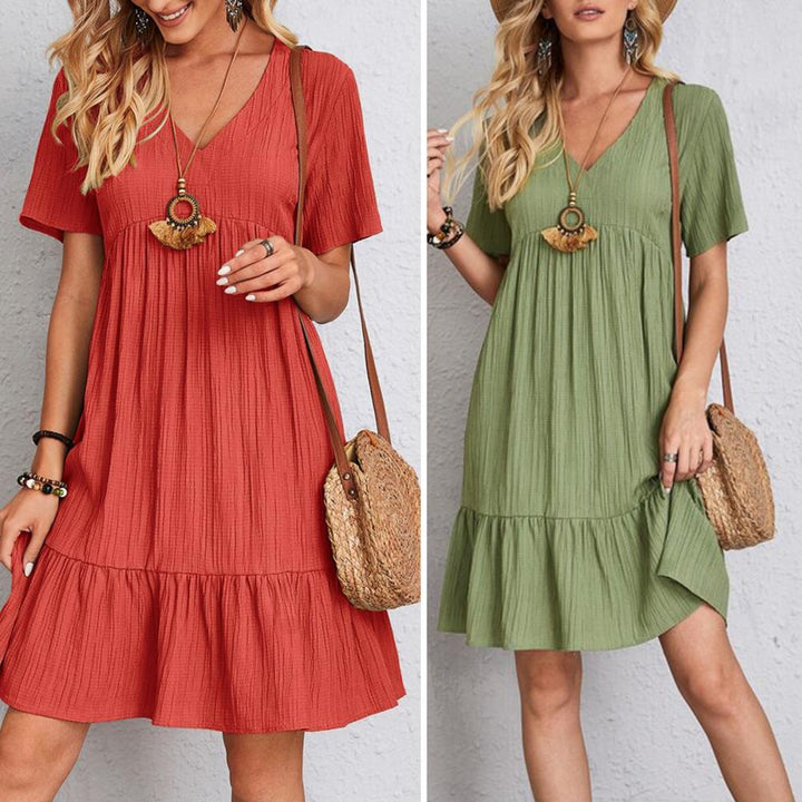 Elegant women's midi dress with flattering belly coverage. Perfect for chic occasion wear & summer style.