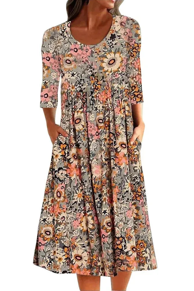 Flattering women's versatile midi dress, elegant with button details, perfect for classic day-to-night fashion.
