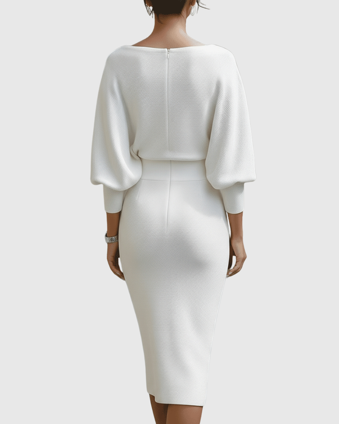 Sophisticated women's elegant midi dress with cowl neck & batwing sleeves, ideal for party & evening wear.