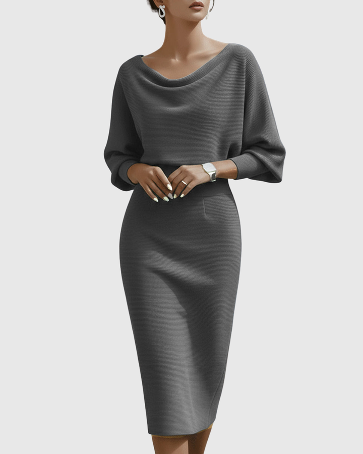Versatile women's elegant midi dress, perfect for evening or cocktail parties with its cowl neck.