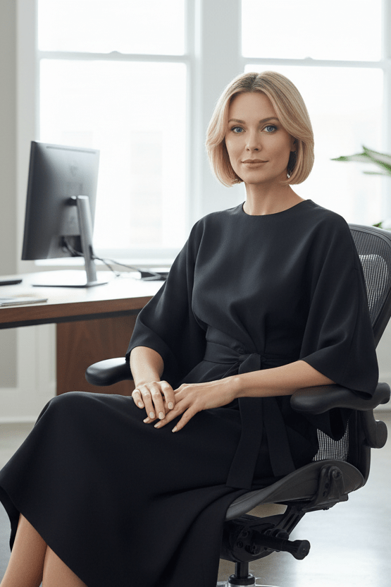Timeless women's lantern sleeve midi dress, ideal for wedding guests or formal events.