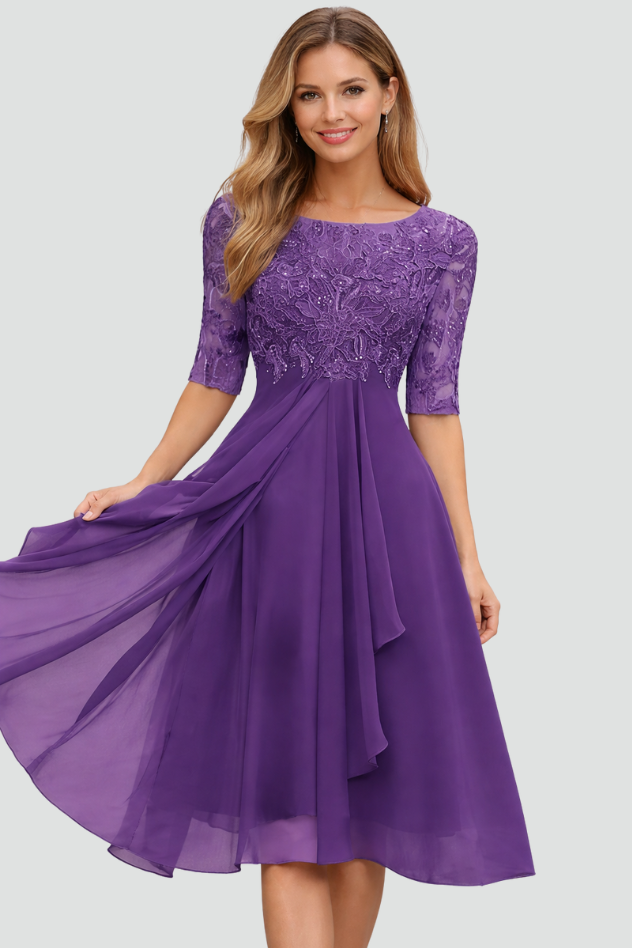 Formal women's elegant midi dress, perfect as a party or cocktail dress for evening events.
