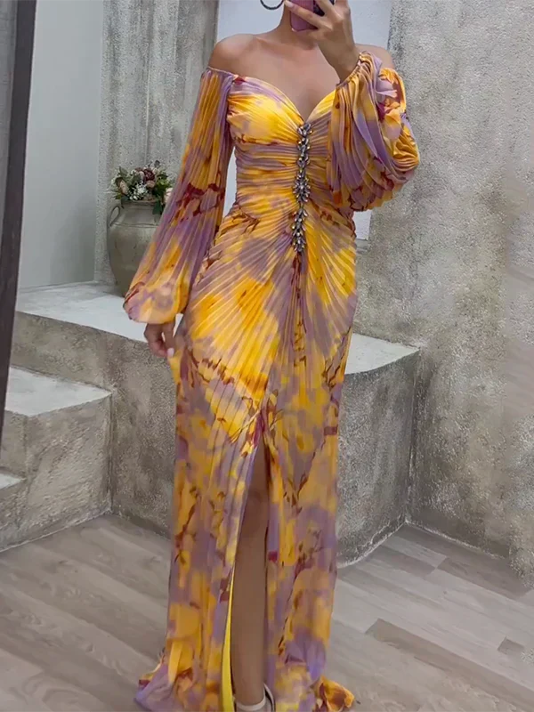 Flowing multicoloured V-neck dress for women, offering comfortable and flattering style for any occasion.