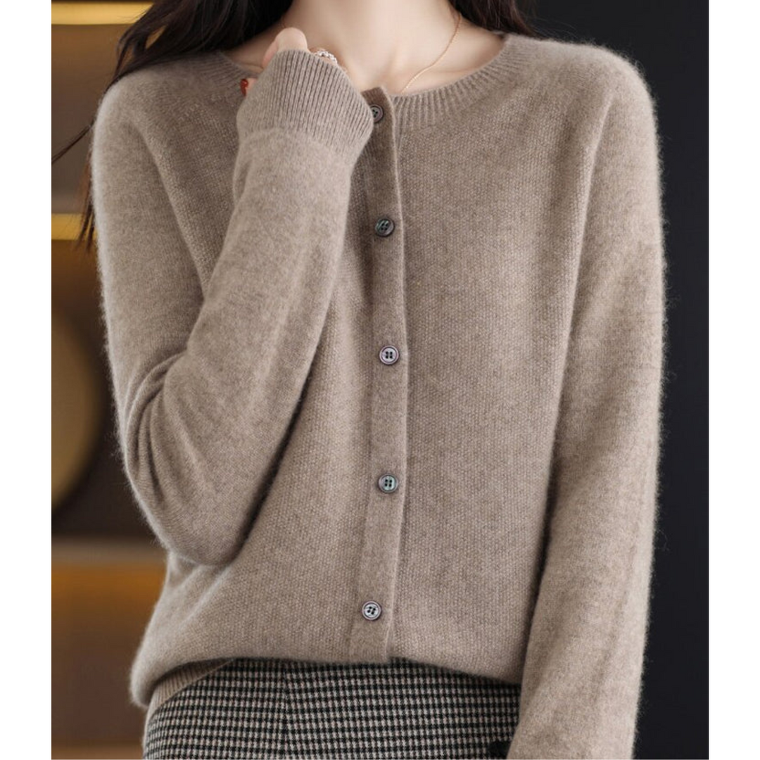 Layering-friendly women's O-neck cardigan, with a versatile button front for casual or work.