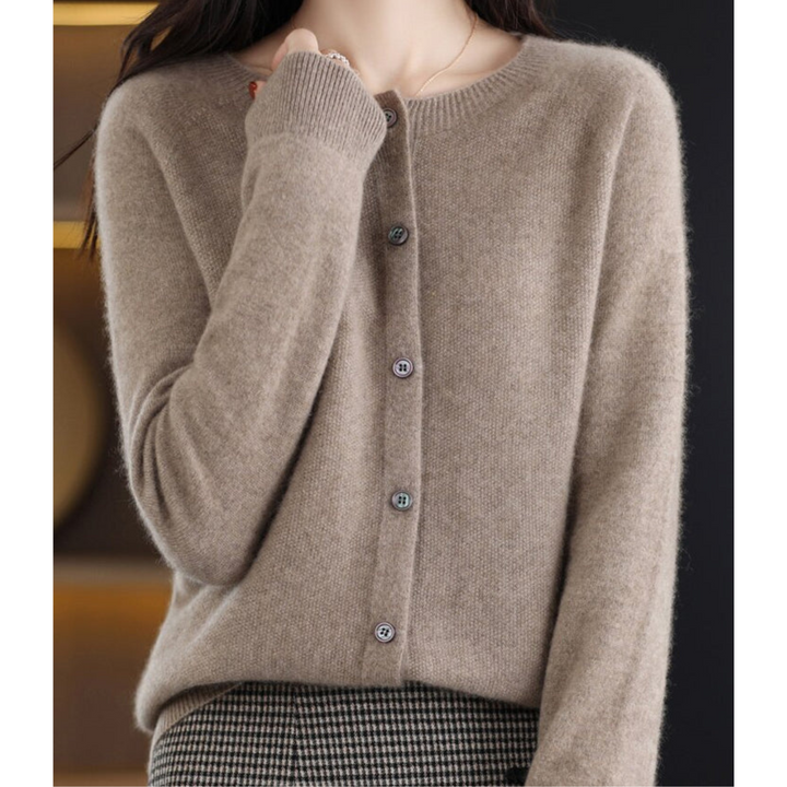 Layering-friendly women's O-neck cardigan, with a versatile button front for casual or work.