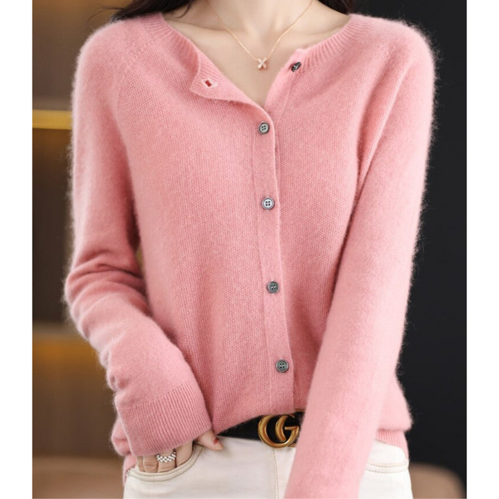 Sophisticated long-sleeve cardigan for women, featuring a classic button front and O-neck.
