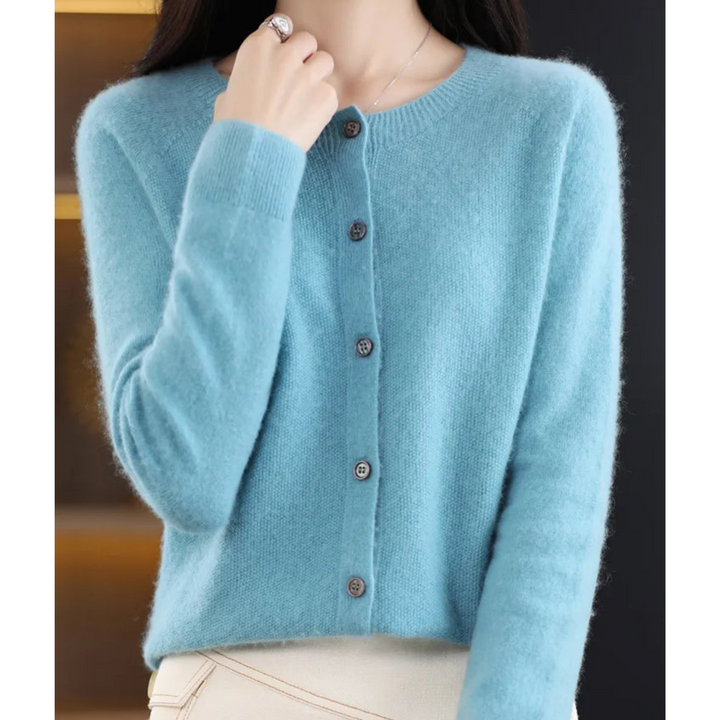Comfortable O-neck cardigan for women with a stylish button front, great for layering.