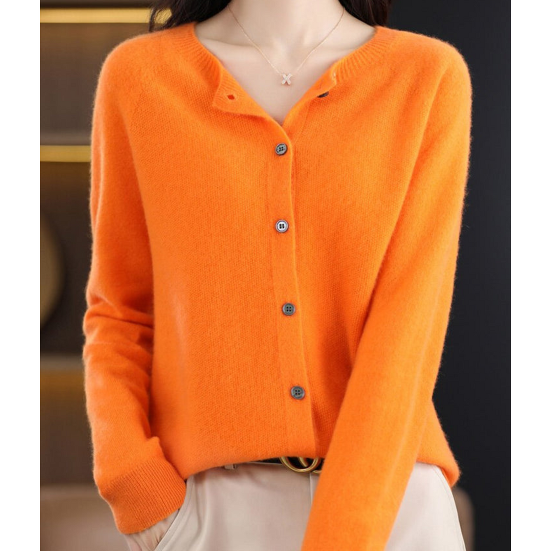 Everyday women's button-front O-neck cardigan, offering comfort and style for any occasion.