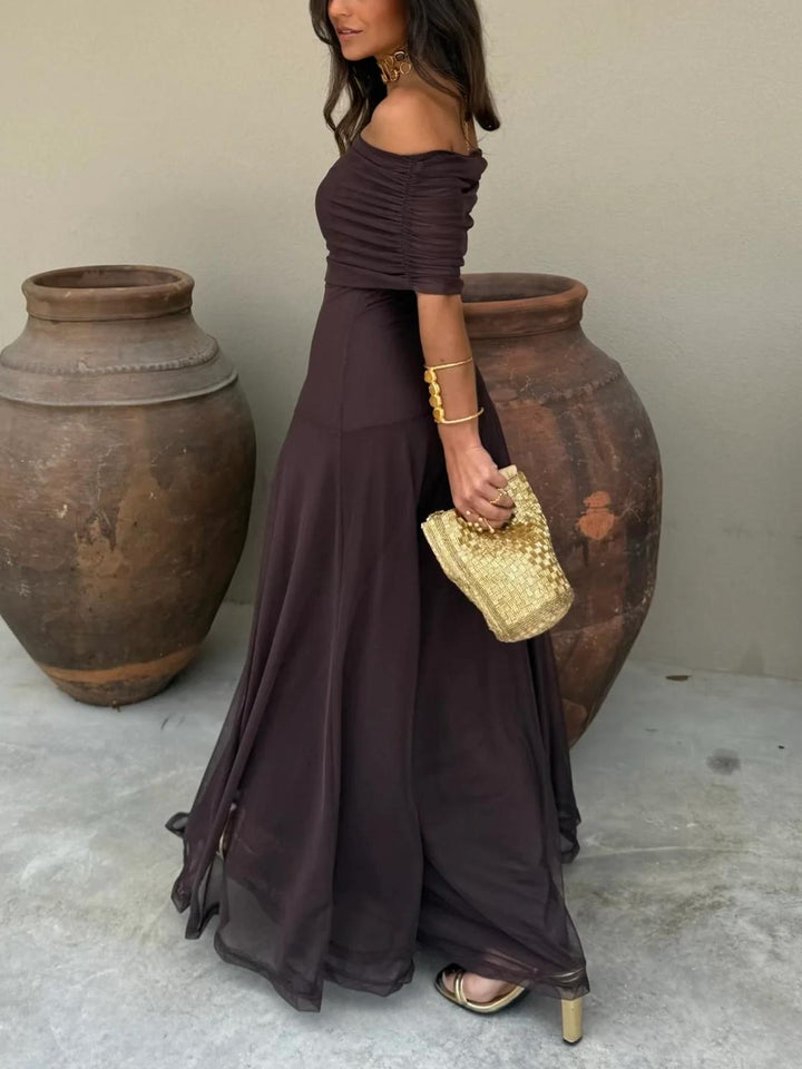 Formal off-shoulder maxi gown for women, an elegant choice for evening wear.