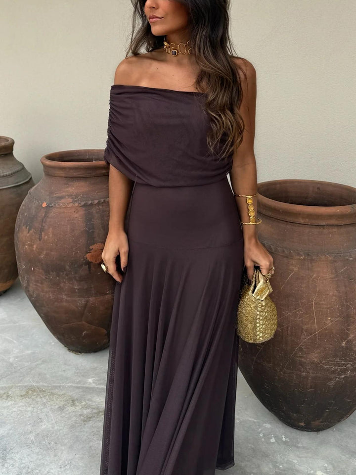 Beautiful women's off-shoulder maxi dress, offering elegant style for any special occasion.