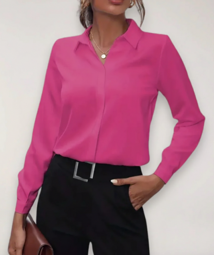Stylish women's work blouse, a comfortable long-sleeve button-down shirt for elegant daily office and business.