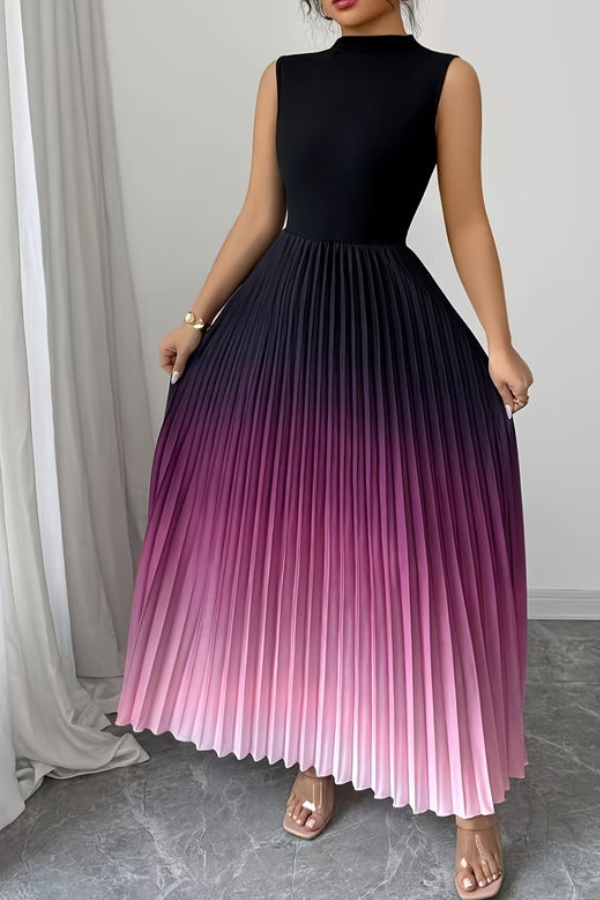 Elegant women's ombre halter neck maxi dress with a stylish keyhole detail, perfect for evening or vacation.