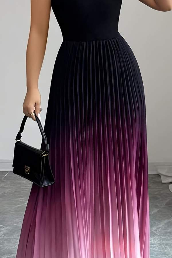 Stunning pleated ombre maxi dress for women, with a sophisticated halter neck and keyhole design. Elegant evening wear.