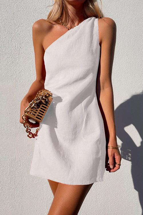 Comfortable women's one-shoulder draped mini dress. Elegant & chic, perfect for day-to-night transitions or summer parties.