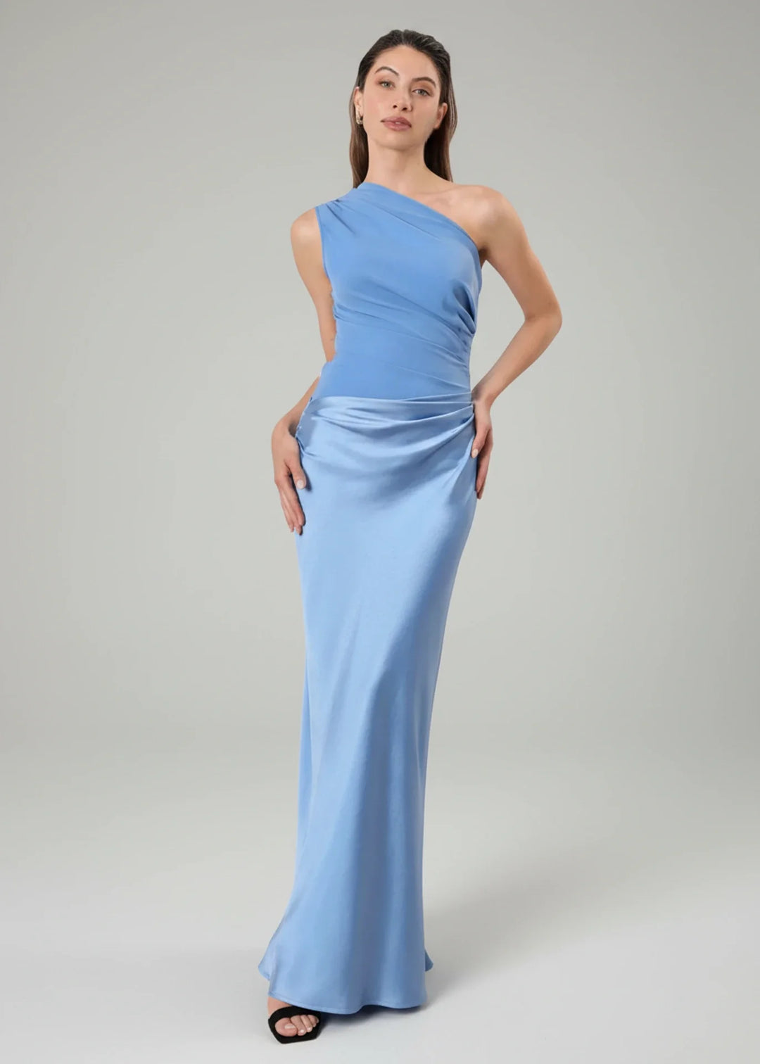 Chic Women's One Shoulder Maxi Dress, an elegant long evening gown with a flattering column silhouette for formal parties.