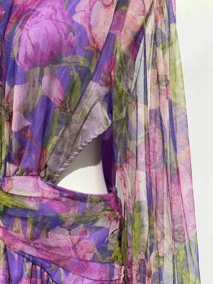 Pretty floral one-shoulder maxi gown for women, a summer dress with a high slit for special occasions.