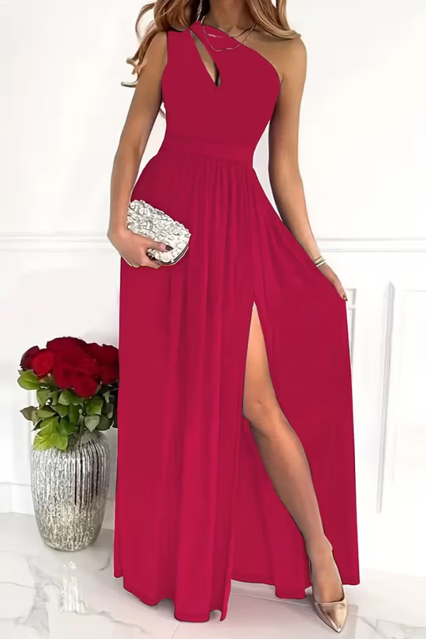 Formal maxi dress with one shoulder design, perfect for elegant women's special occasions.