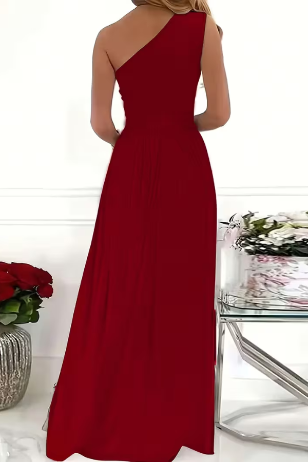 Asymmetrical neckline one shoulder maxi dress for women's elegant evening wear.
