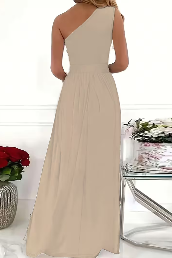Women's elegant one shoulder maxi dress, a stylish formal option for special events.