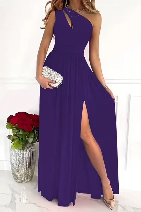 Special occasion one shoulder maxi dress for women, an elegant evening gown.