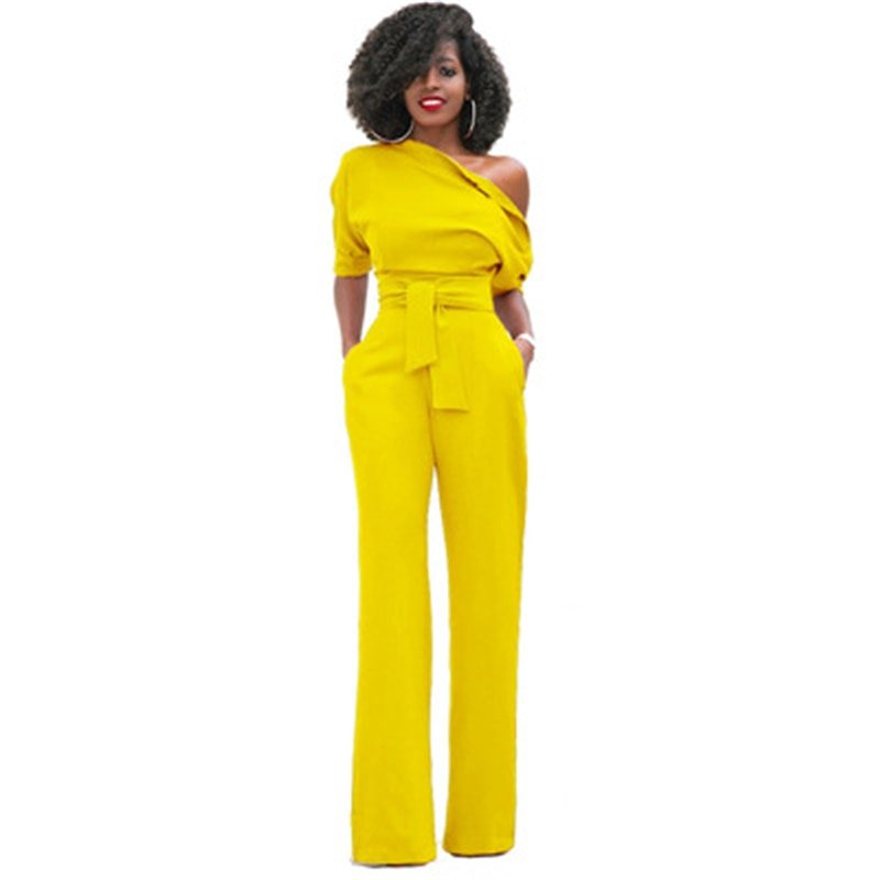 Vibrant colorful one-shoulder wide-leg jumpsuit, a modern fashion statement. Ideal for parties & evening events.