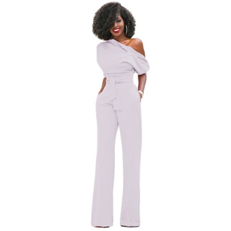 Versatile women's one-shoulder wide-leg jumpsuit, easily styled for casual or elegant party and evening wear.