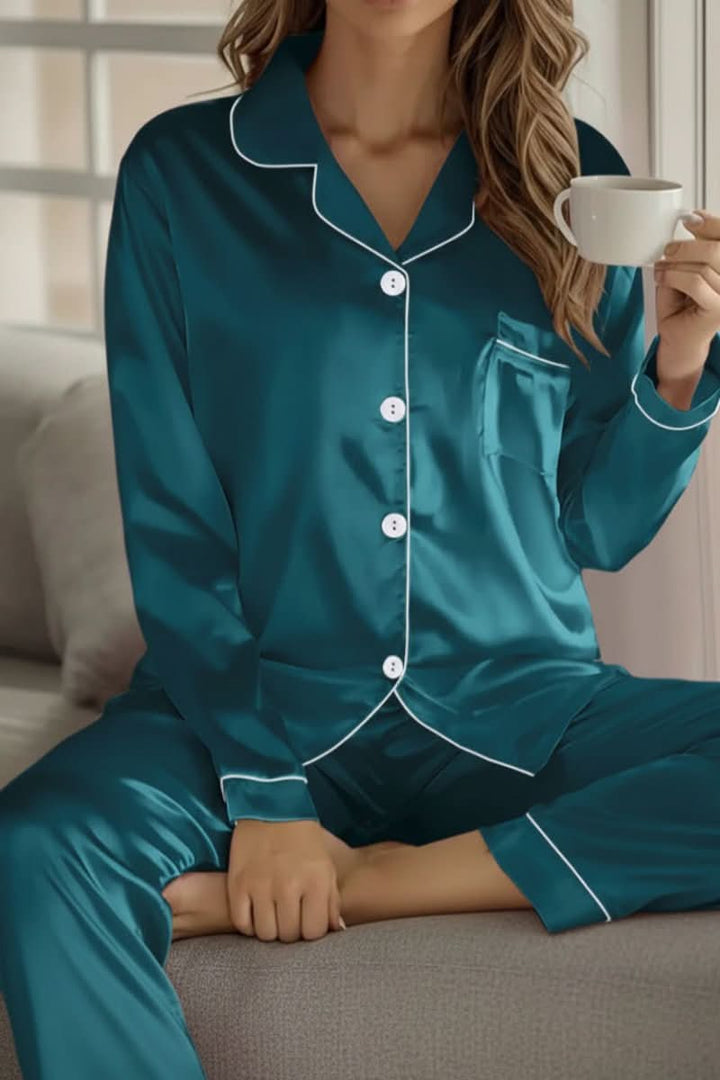 Elegant women's pajama set, luxurious comfort sleepwear for ultimate relaxation at home.