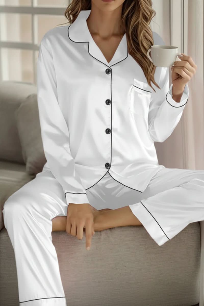 Soft women's pajama set, sophisticated loungewear for comfortable home wear.