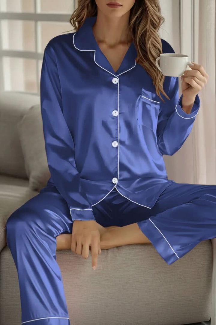 Stylish women's loungewear, elegant and comfy pajama set for relaxation.