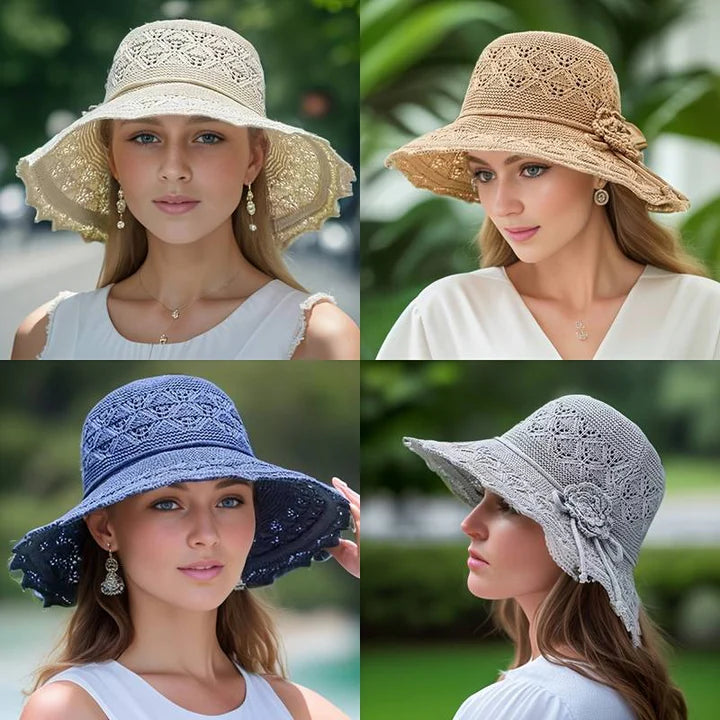 Fashionable women's patterned sun hat, a chic and elegant accessory offering excellent sun protection.