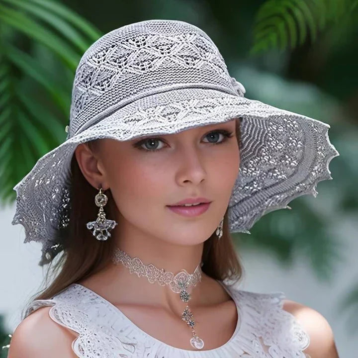 Versatile adjustable women's summer hat with an elegant pattern, perfect for beach, travel, and everyday wear.
