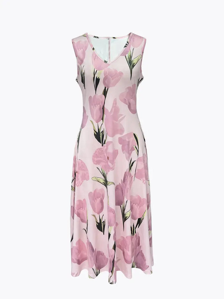 Vibrant pink floral long maxi dress set for women, a chic 3/4 sleeve jacket ensemble for occasion wear.