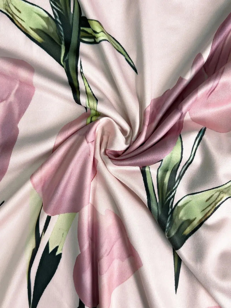 Women's charming pink floral maxi dress with 3/4 sleeve jacket, an elegant spring/summer fashion choice.