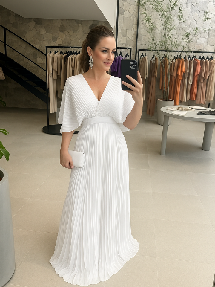 Women's elegant batwing sleeve pleated maxi dress, a versatile choice for formal parties & evening wear.