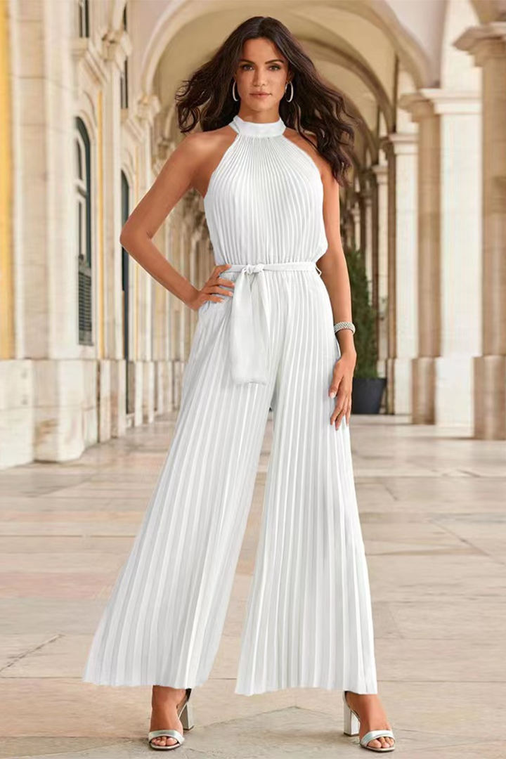 Women's elegant pleated jumpsuit in a modern silhouette, ideal for comfortable and chic wear.