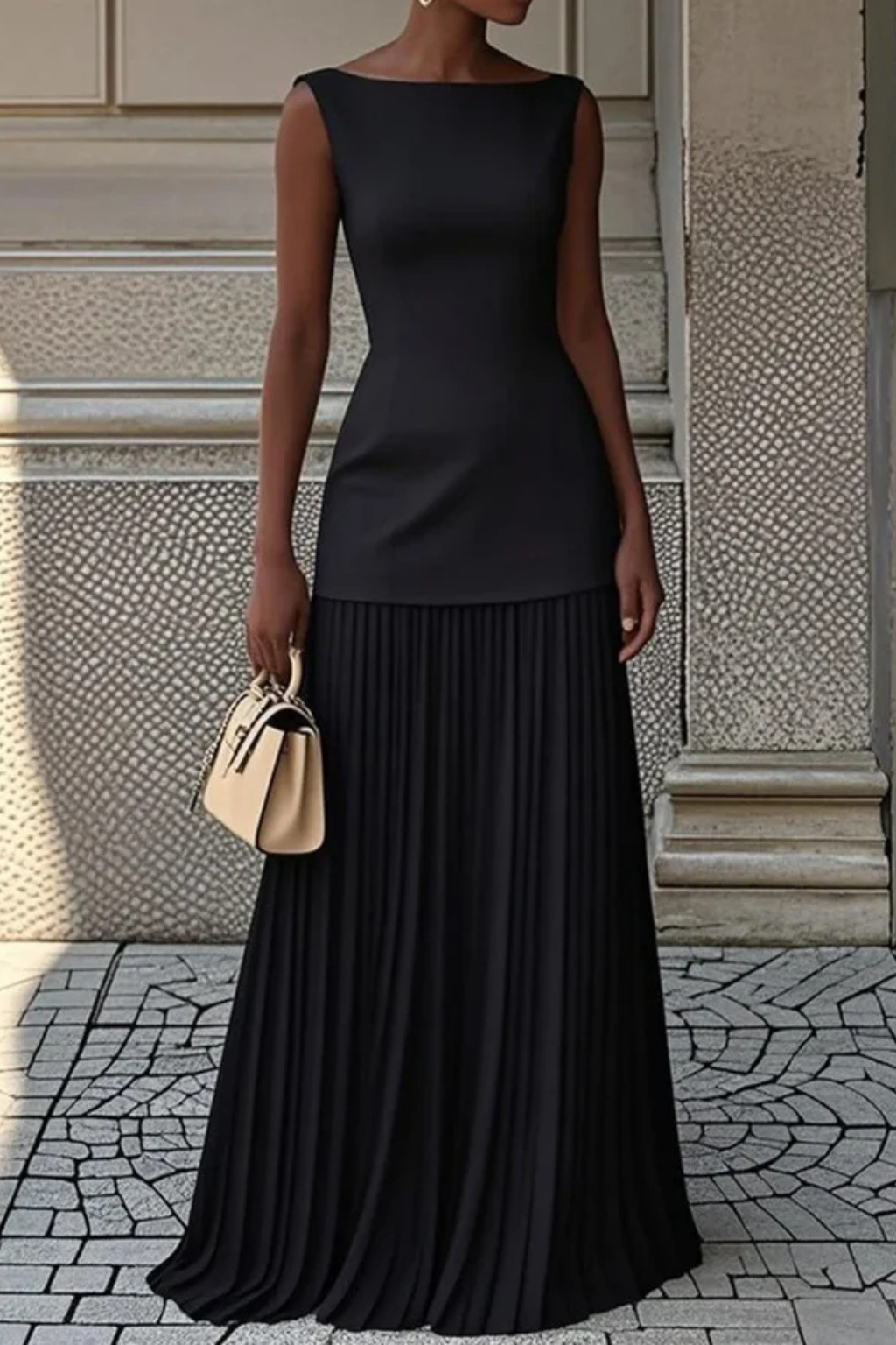 Women's elegant pleated maxi dress, a formal evening gown perfect for any special occasion.