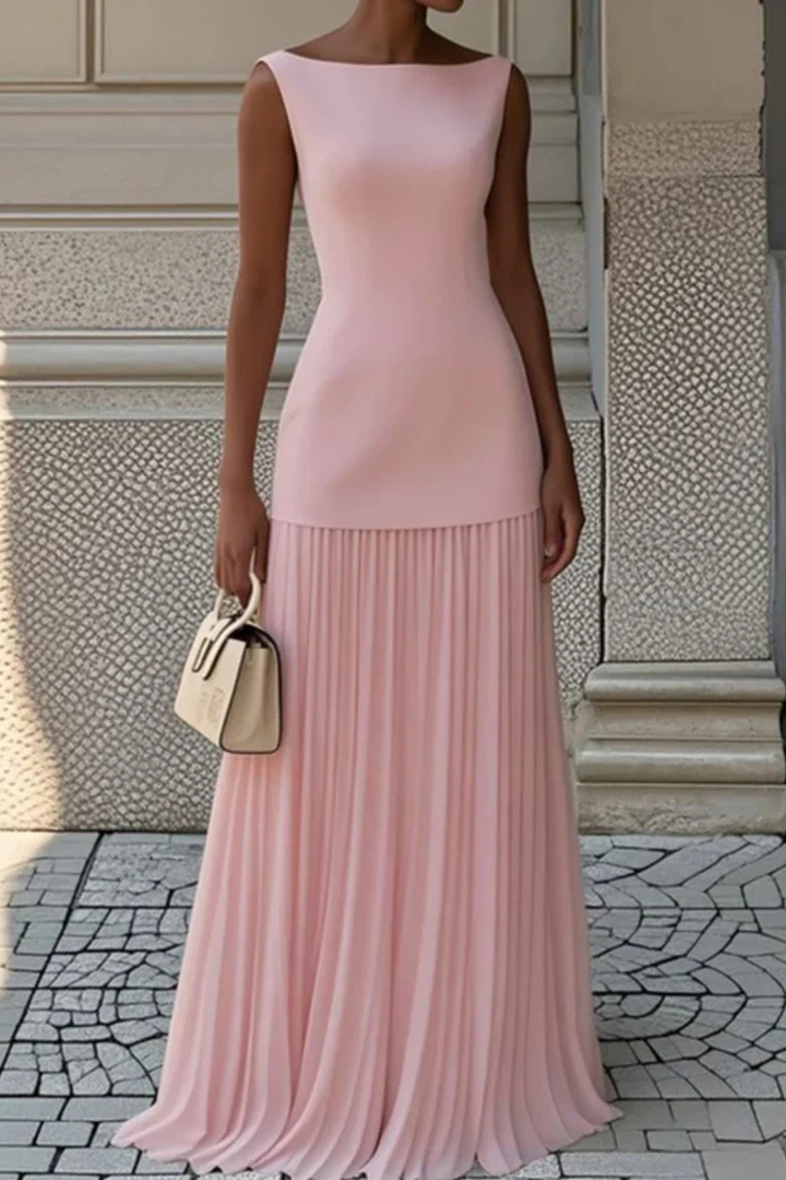 Chic pleated maxi dress for women, an elegant sleeveless evening gown for formal events & galas.