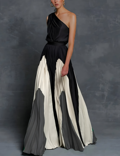 Gorgeous women's formal pleated maxi dress. Elegant evening gown with a flattering A-line silhouette for wedding guests & galas.