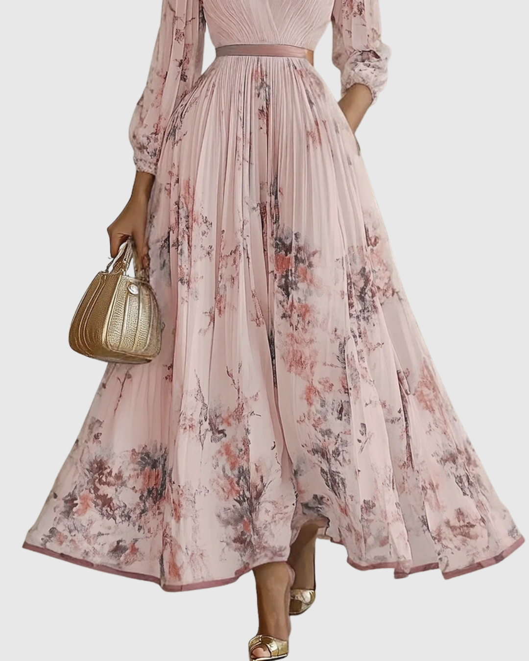 Pleated long sleeve maxi dress for women's elegant fashion, perfect for any special occasion.