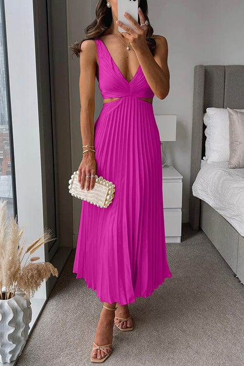 Beautifully flowing pleated midi dress for women, offering an elegant look for parties or special events.