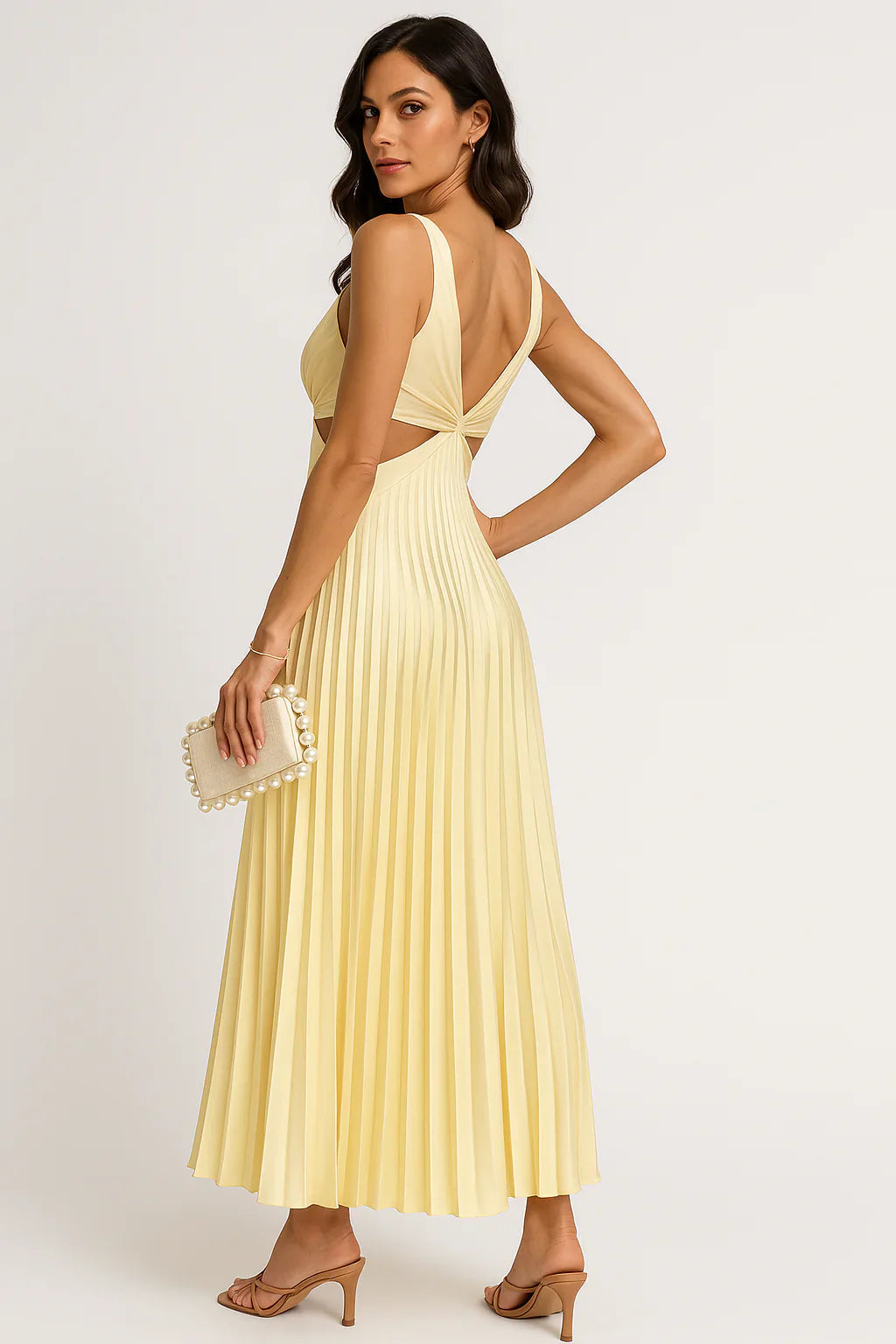 Light & elegant women's pleated midi dress, perfect as a flowing summer or spring party dress.