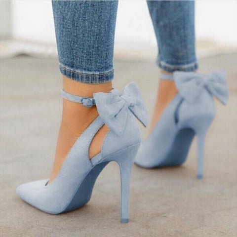 Women's comfortable pointed toe high heel court shoes with a bow, versatile for formal, party, & office wear.