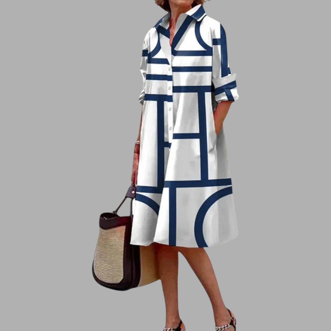 Stylish women's printed midi dress, flowy and elegant. A comfortable summer essential, perfect for casual or party wear.