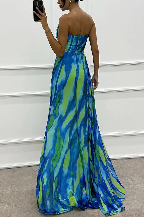 Beautiful printed one-shoulder long dress, perfect as a wedding guest or evening gown.