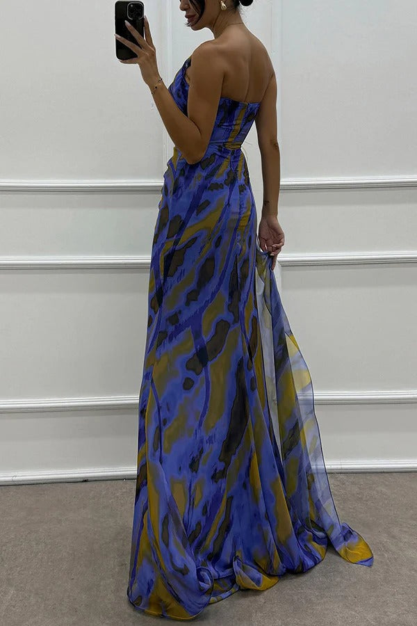 Women's elegant printed one-shoulder maxi dress, a versatile choice for any special event.