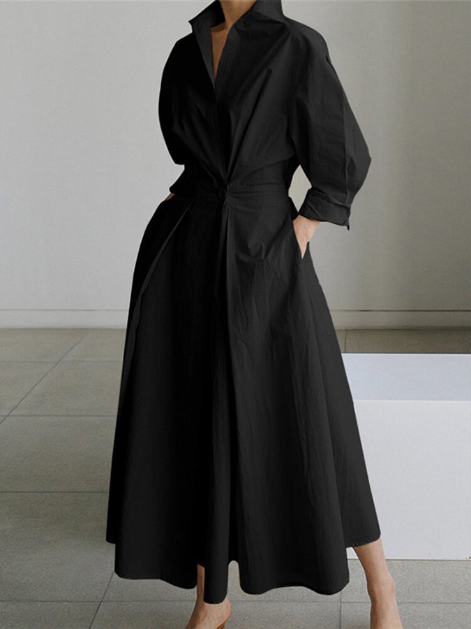 Stylish women's casual maxi dress, ideal for spring fashion, with elegant puff sleeves and a twist waist.